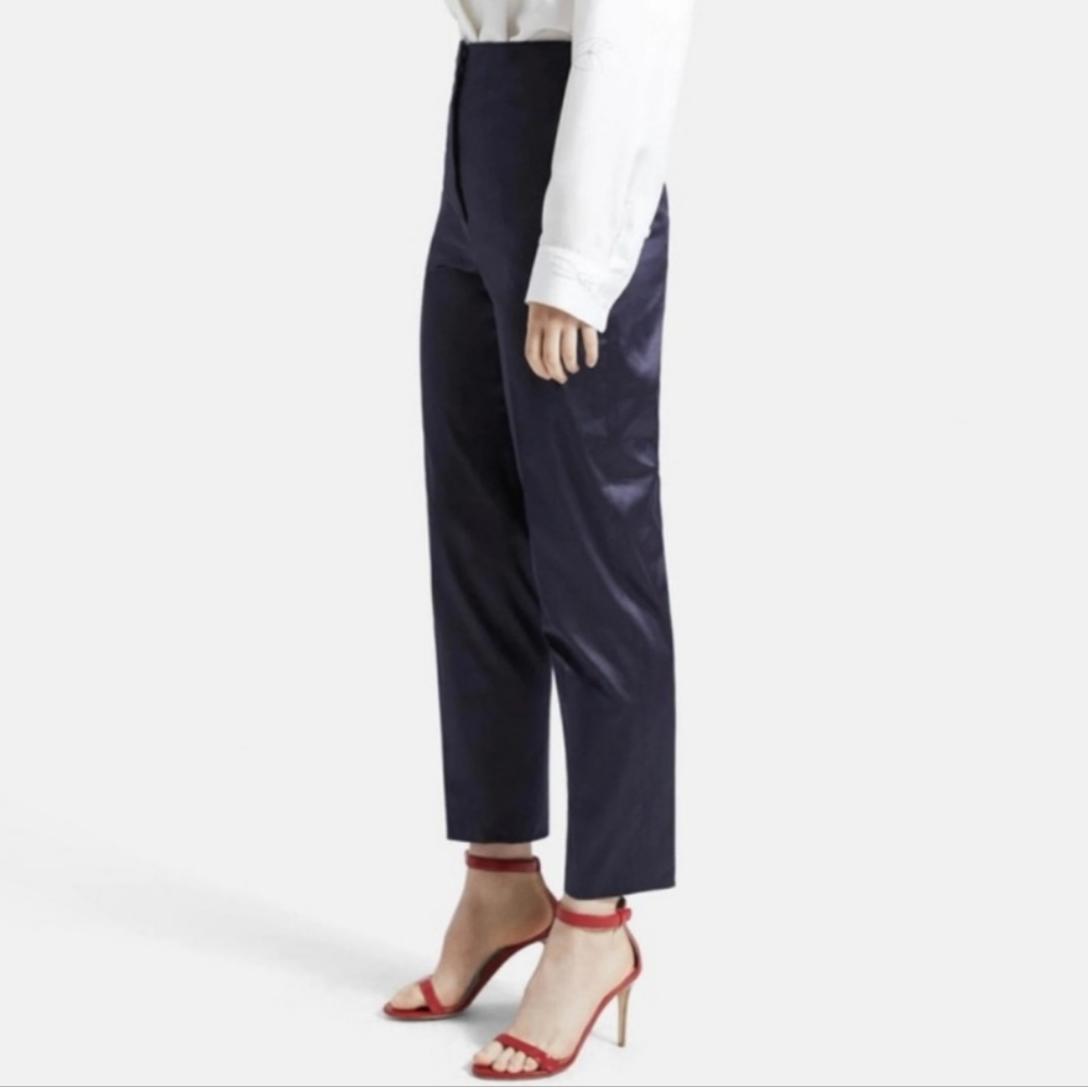 🌿Theory Navy Clean Tapered Cotton Chintz Pant, Size 0 ~ EUC